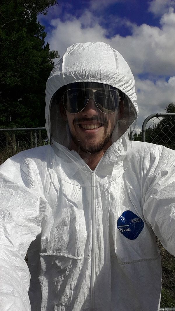 Nathan Cash in a work protective suit