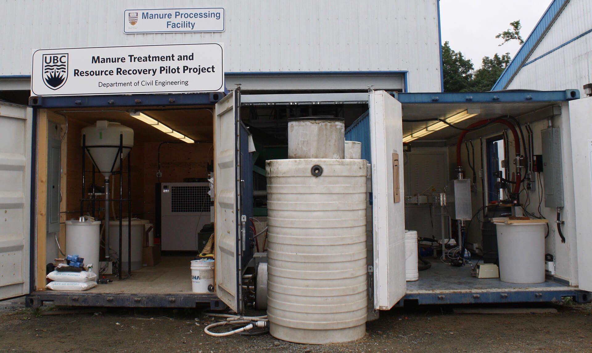 Pilot scale system for treating dairy manure at UBC Research Farm