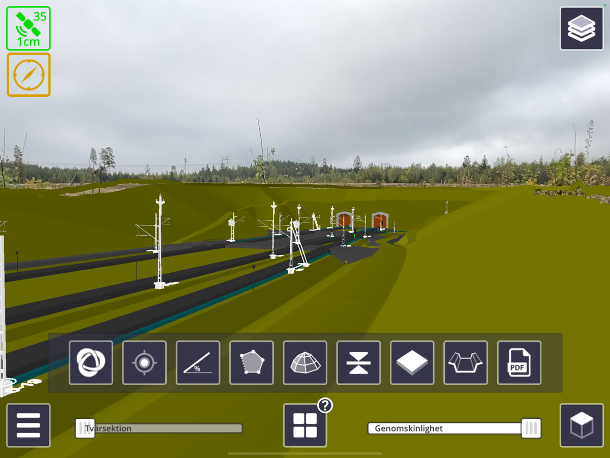 Visualisering av järnvägsbro med hjälp av AR-teknik.
