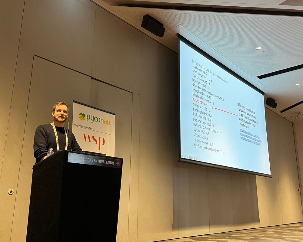 Evan Brumley presenting at Pycon - a Python event