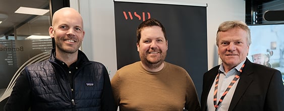 Bilde av prosjektleder Eivind Eikeland, kontorleder Espen Solheim-Kile og administrerende direktør Arne Jorde i WSP Norge
