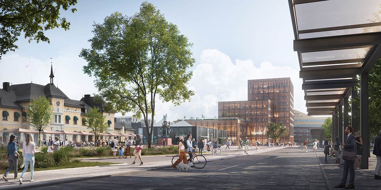 Arkitektritning av visionen för framtidens Uppsala. 