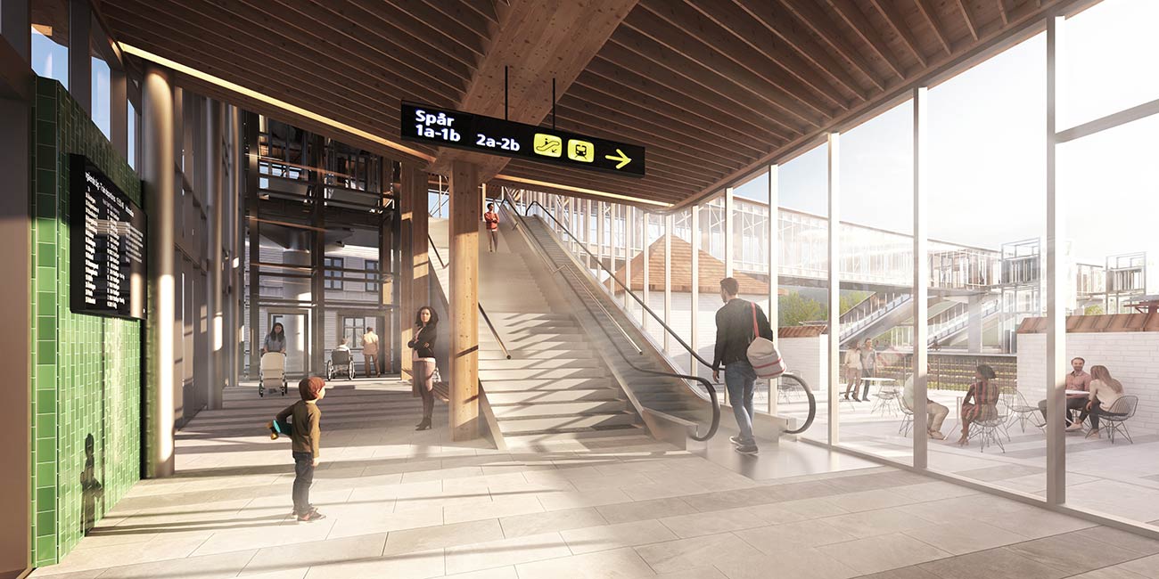 Visionsbild för ny gångbro på Sundsvalls centralstation.