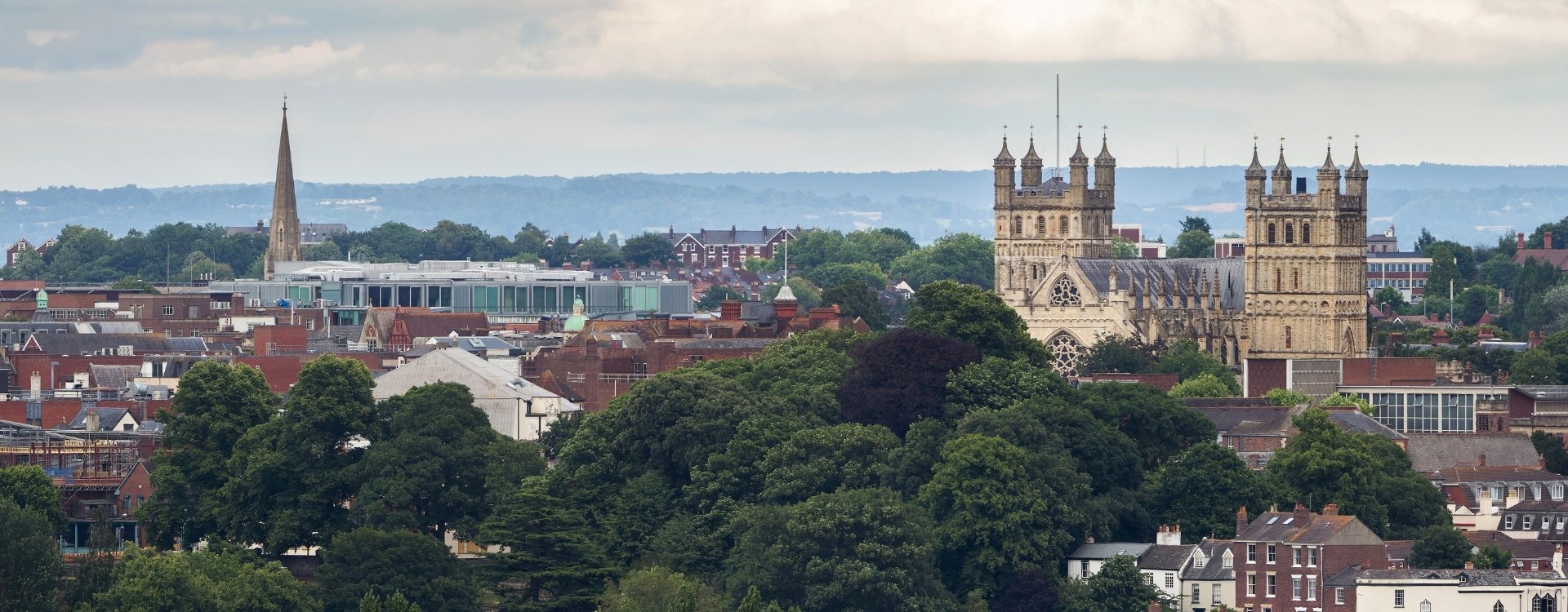 View of Exeter, with Exeter cathedral in foreground
