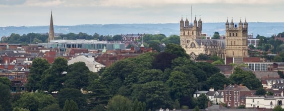 View of Exeter, with Exeter cathedral in foreground