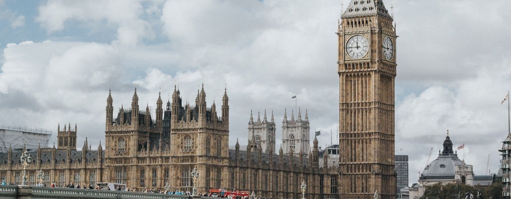 View of London Parliament Big Ben and Westminster Bridge