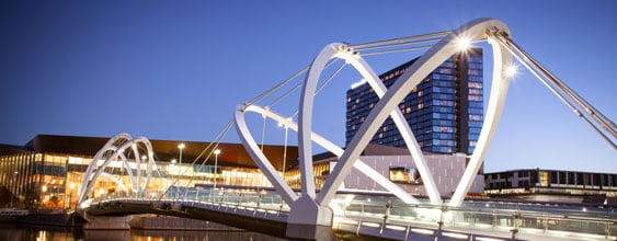 Melbourne Convention Centre's recent expansion development from the Seafarer's Bridge