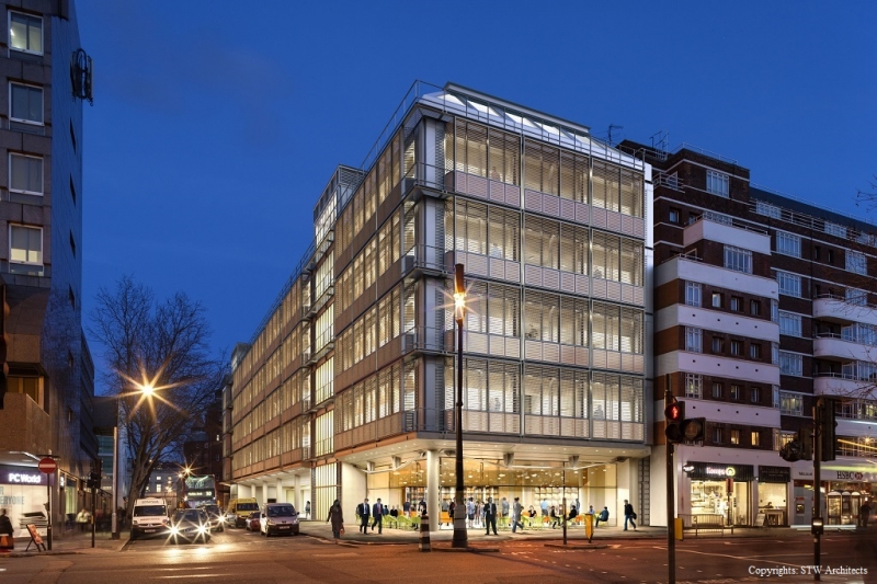 Engineering Proton Beam Therapy Centre at UCLH - Exterior at Night