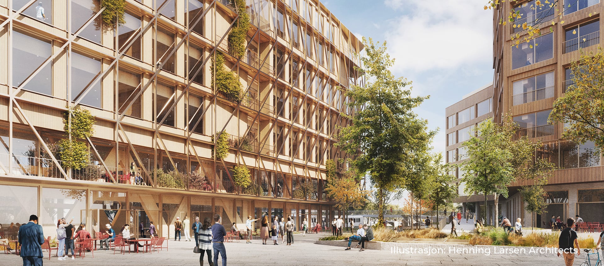 Illustrasjon av eskteriør forprosjekt Diakonhjemmet - Henning Larsen Architects og WSP
