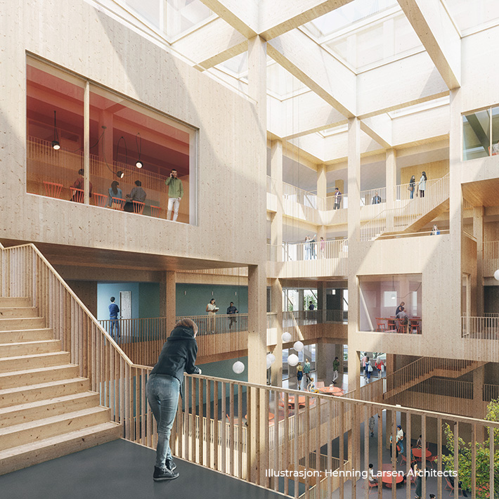 Illustrasjon av interiør, forprosjekt Diakonhjemmet - Henning Larsen Architects og WSP
