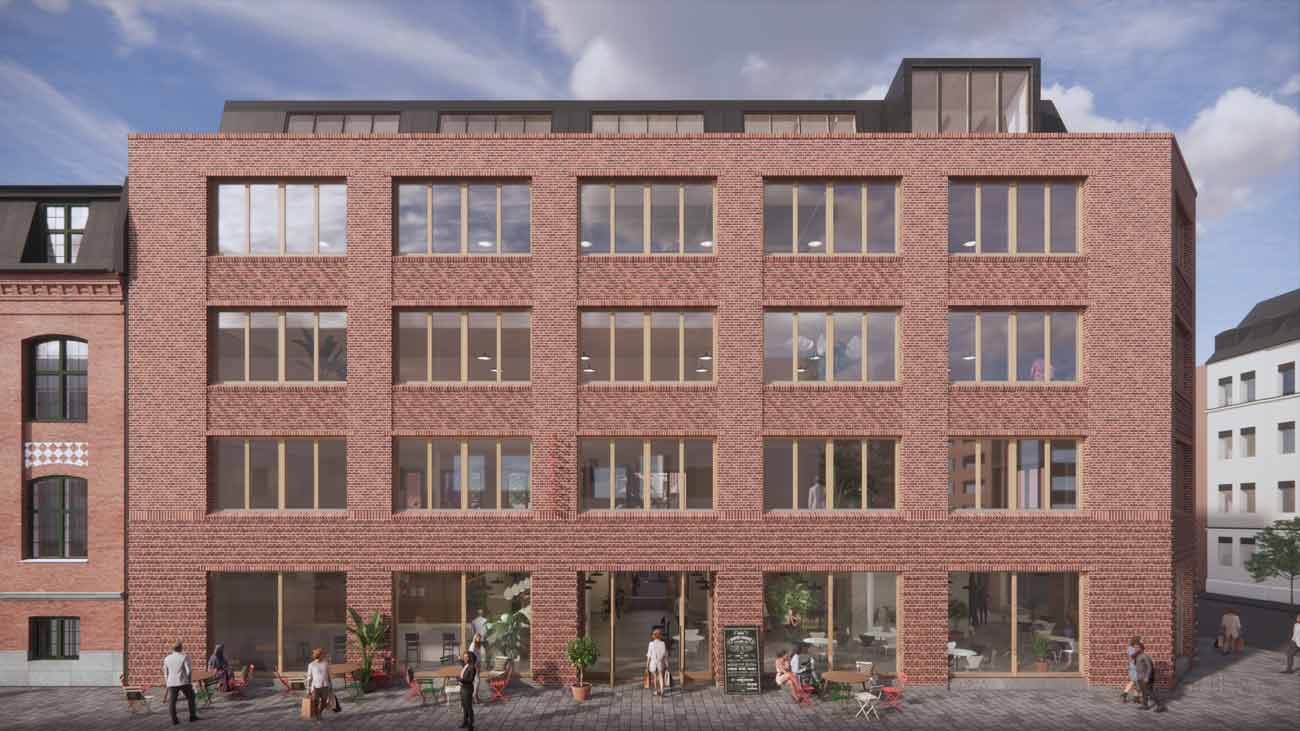 Illustration av klimatneutral kontorsbyggnad i Malmö.