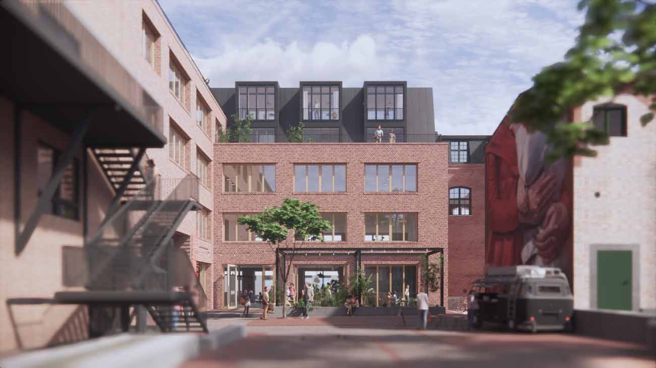 Illustration av klimatneutral kontorsbyggnad i Malmö.