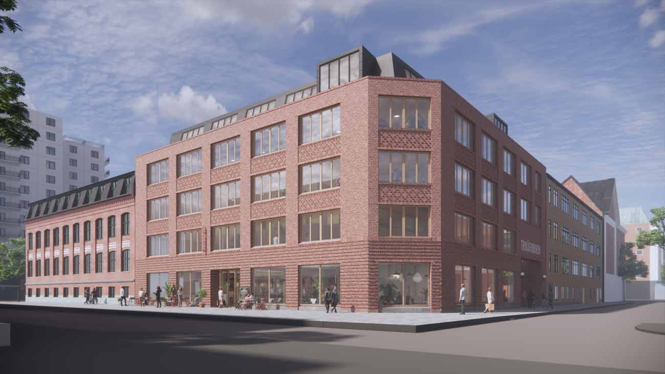 Illustration av klimatneutral kontorsbyggnad i Malmö.