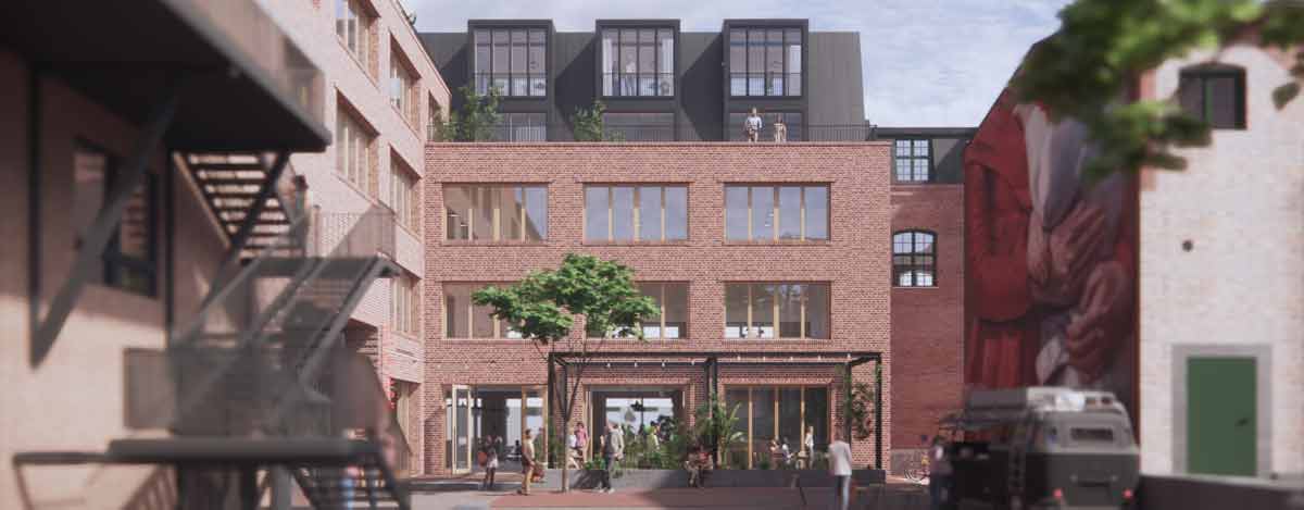 Illustration av klimatneutral kontorsbyggnad i Malmö.
