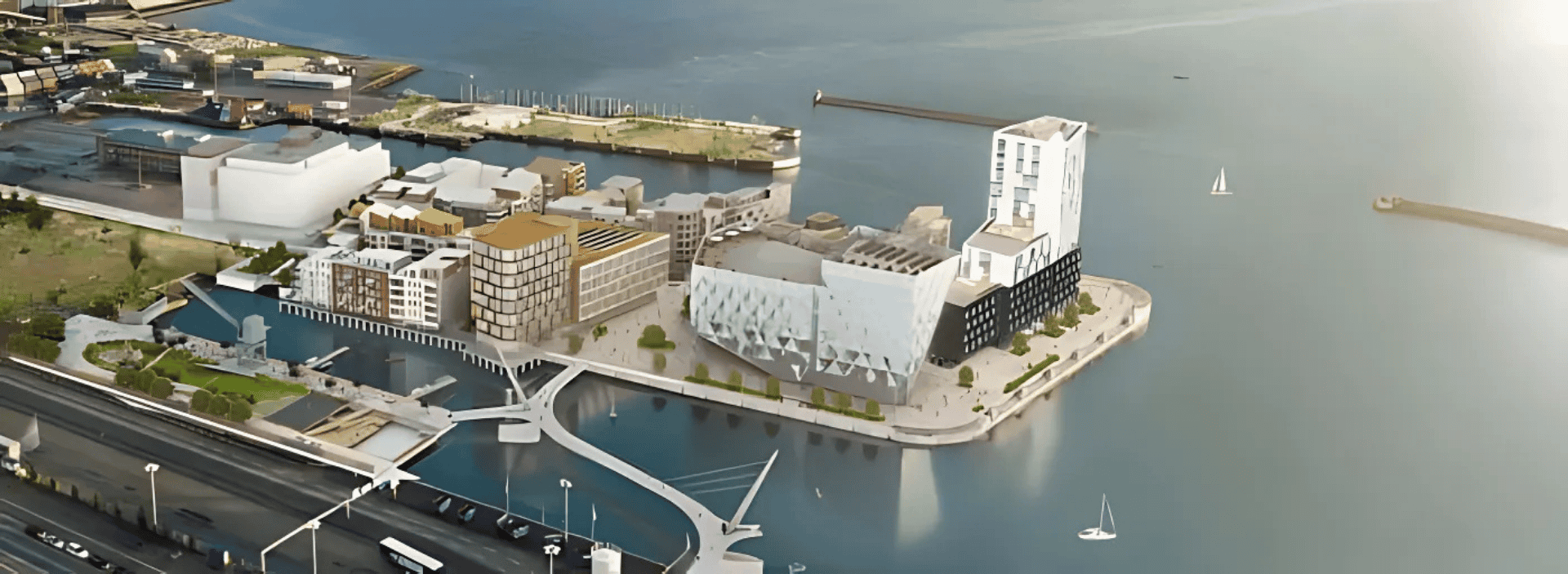 Illustration av första byggnadsetappen i Oceanhamnen. Bild av: Comotion
