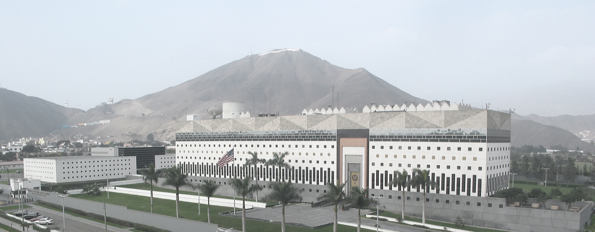 Front view of the US Embassy in Lima, Peru