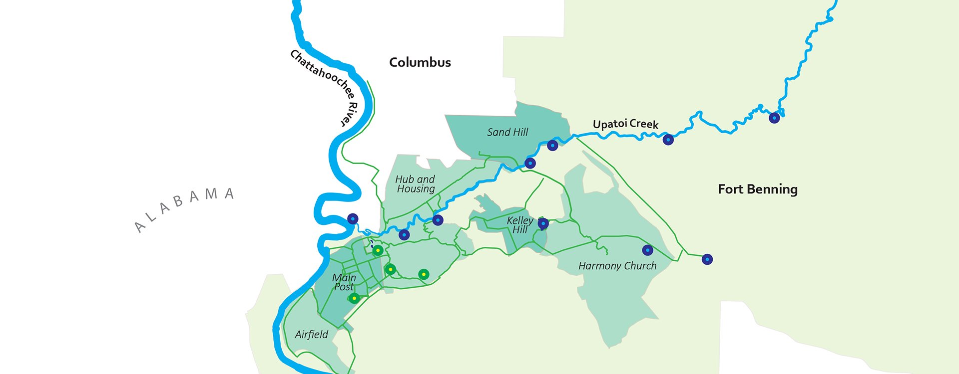 Color-coded recreation plan of Fort Benning, Georgia 
