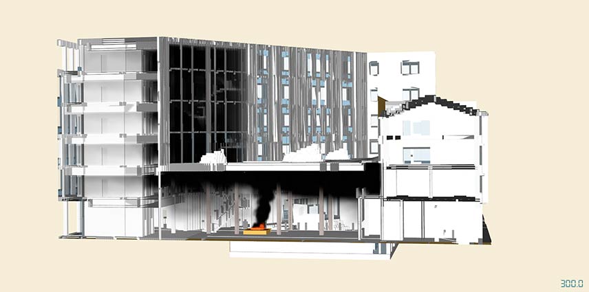 CFD-modell av byggnad.