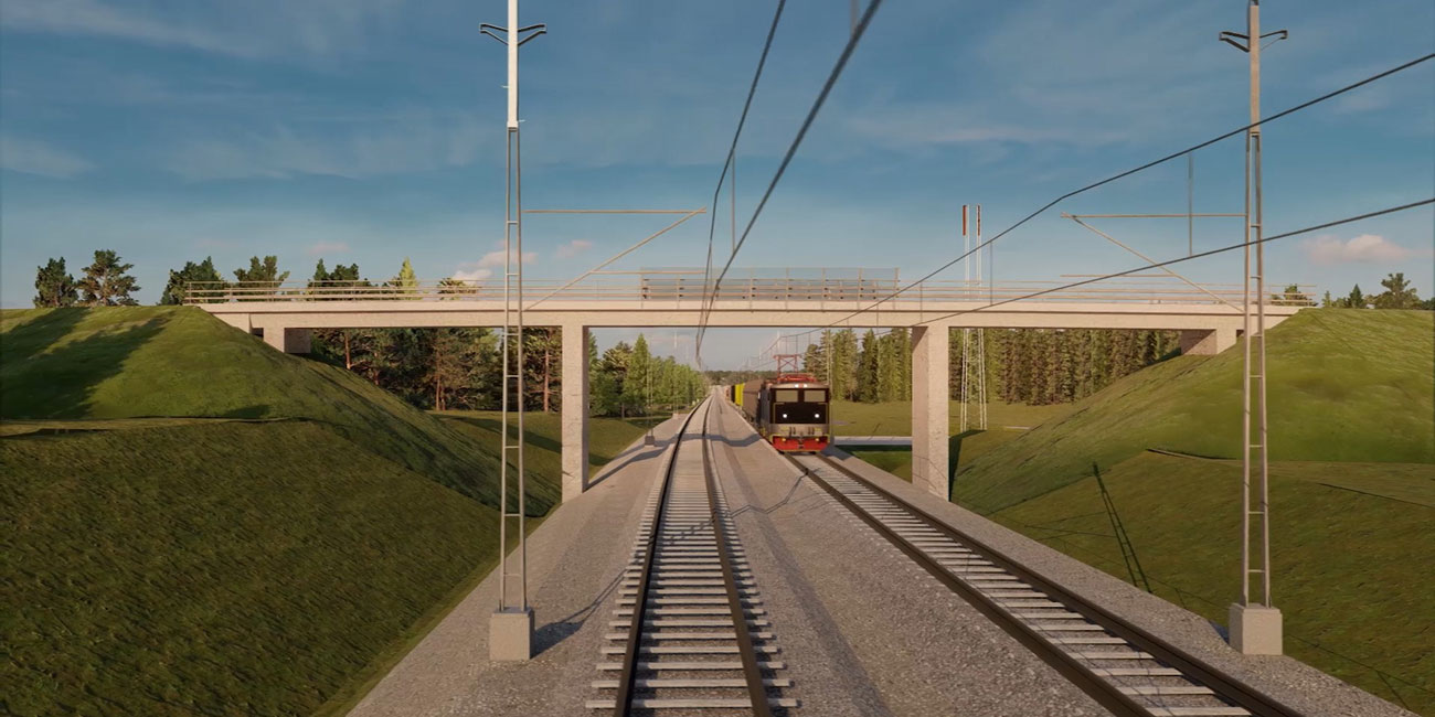 Visualisering av tågräls i Hallberg-Stenkumla.