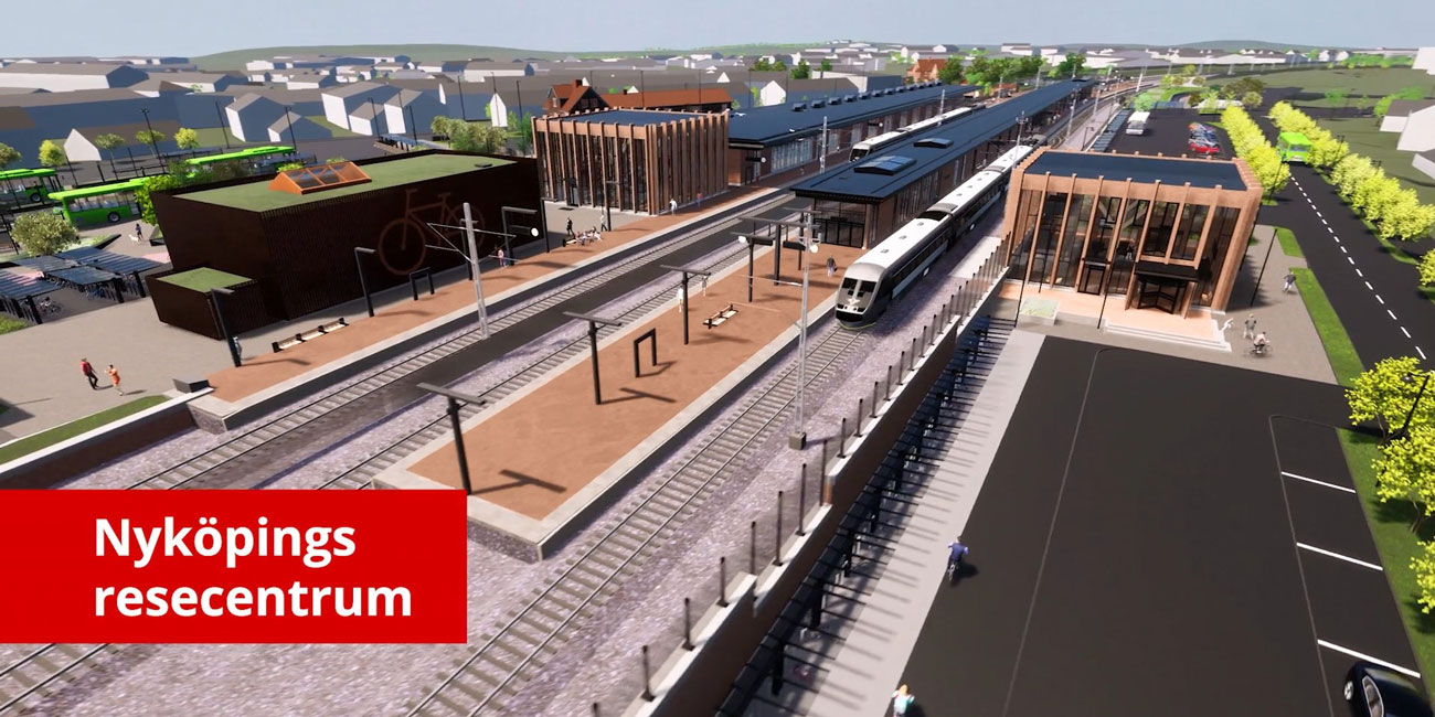 Visualisering av tågperrong i Nyköpings resecentrum.