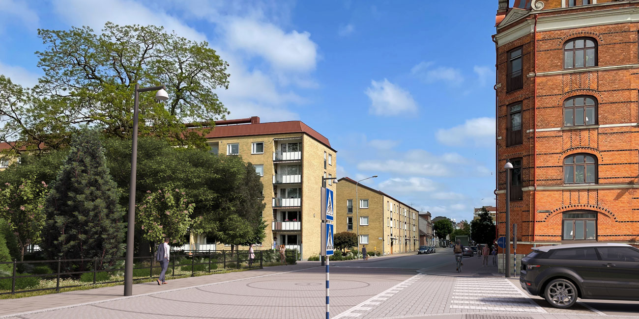 Visualisering av Södergatan i centrala Eslöv.