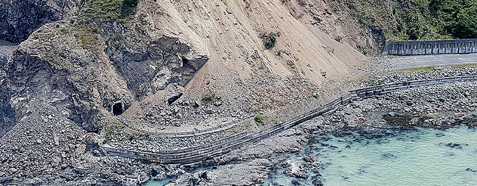 Landslide across coastal road and rail due to Kaikōura earthquake